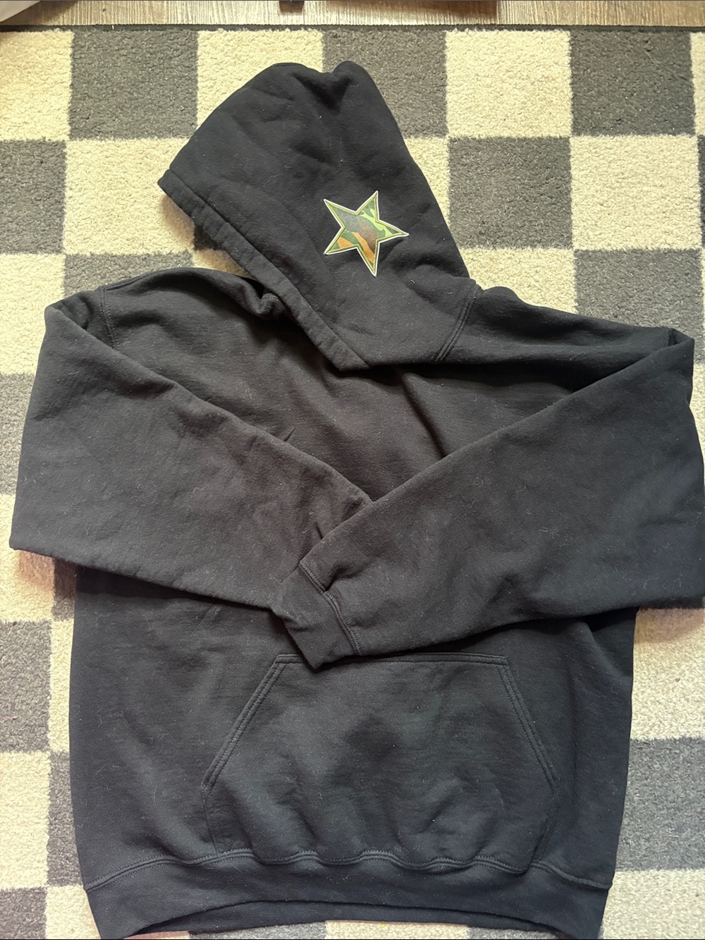 Men's Black Hoodie with Camo Star Patches